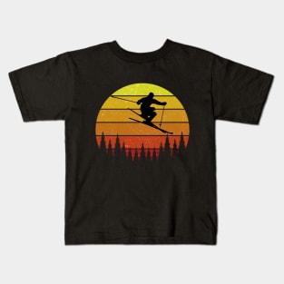 Skiing Gift For Skiers Retro Vintage Sunset Kids T-Shirt